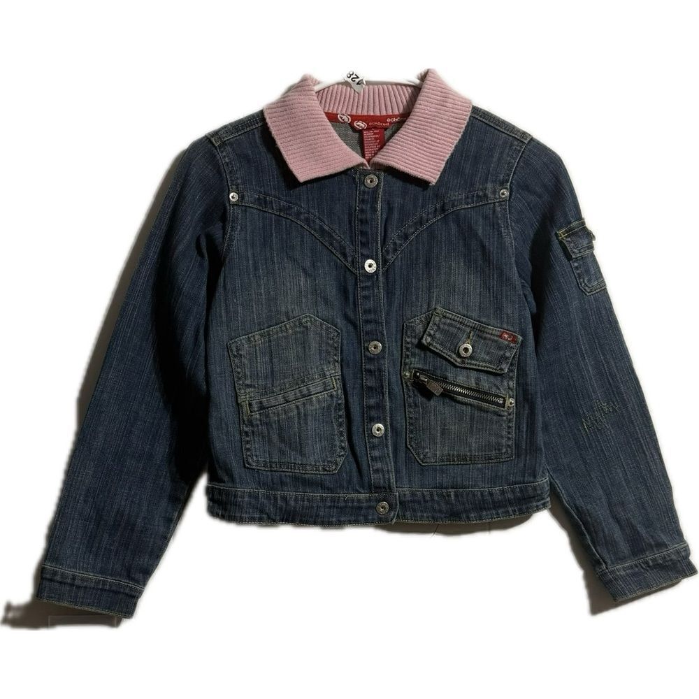 Ecko Unlimited Blue and Pink Cropped Jean Jacket